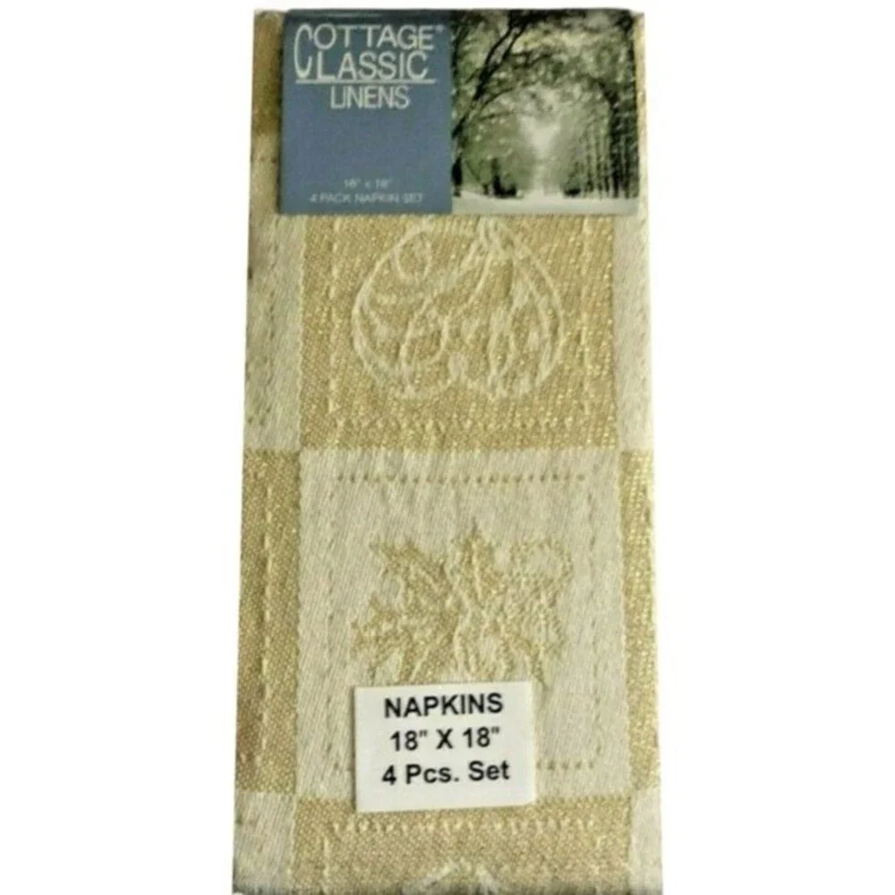 Christmas Napkins Set Of 4 Reindeer Angels Gold Jacquard Textured Woven 18x18